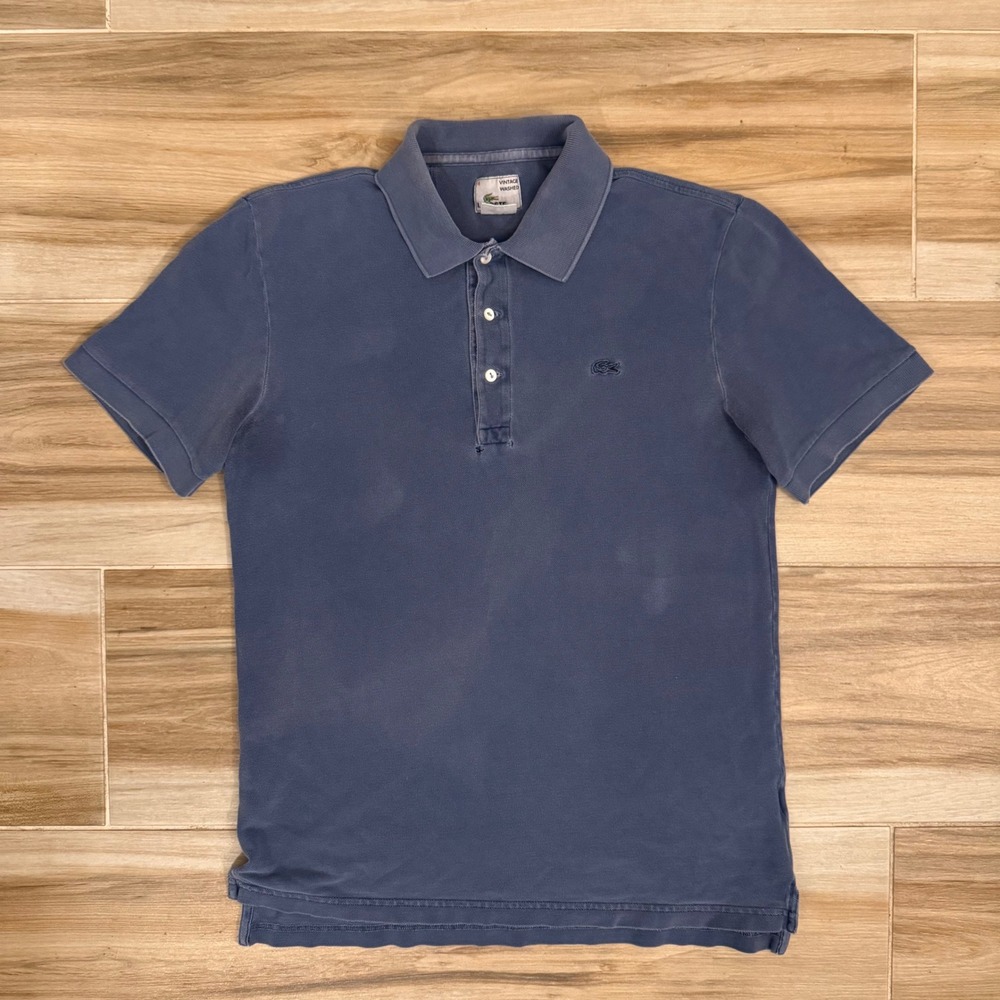 Lacoste Blue Polo Shirt Size 4 Medium Vintage Wash Faded Sunbleached Look